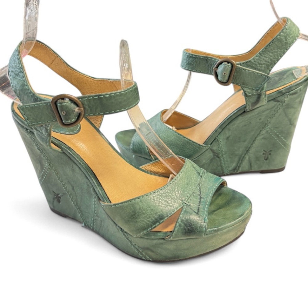 Frye Corrina Campus Teal Marble Wedge Sandals Size 7.5M - Picture 7 of 8